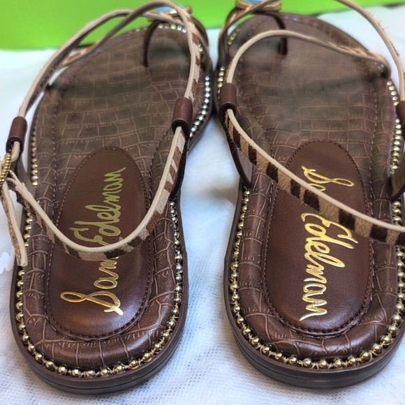 NEW Sam Edelman Tenly Toe Camel Zebra Brahama Hair Strap Sandals 8.5 - Picture 9 of 13